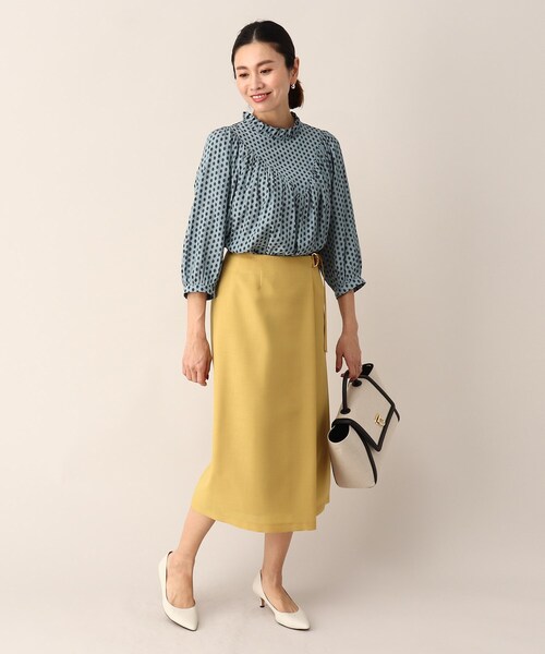 MUVEIL 小紋柄 パフスリーブ シャツ ブラウス MUVEIL(ミュベール) 小紋柄ブラウス camel - YAMAROKU（ヤマロク