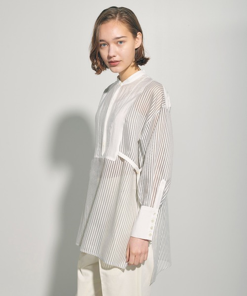 PUBLIC TOKYO（パブリックトウキョウ）の「シアーストライプドレスシャツ/ウォッシャブル（シャツ/ブラウス・レディース・ホワイト/ブラック・FREE）」の3枚目の写真