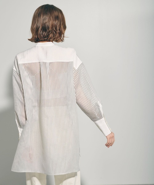 PUBLIC TOKYO（パブリックトウキョウ）の「シアーストライプドレスシャツ/ウォッシャブル（シャツ/ブラウス・レディース・ホワイト/ブラック・FREE）」の5枚目の写真