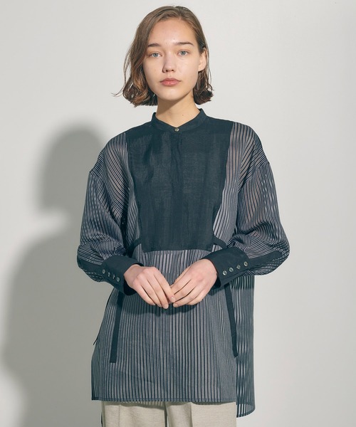 PUBLIC TOKYO（パブリックトウキョウ）の「シアーストライプドレスシャツ/ウォッシャブル（シャツ/ブラウス・レディース・ホワイト/ブラック・FREE）」の11枚目の写真