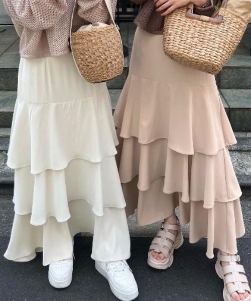 one after another NICE CLAUP（ワンアフターアナザーナイスクラップ）の「ティアードロングスカート（スカート・レディース・アイボリー/モカ/ブラウン系その他・FREE）」の3枚目の写真