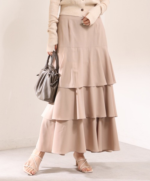 one after another NICE CLAUP（ワンアフターアナザーナイスクラップ）の「ティアードロングスカート（スカート・レディース・アイボリー/モカ/ブラウン系その他・FREE）」の4枚目の写真