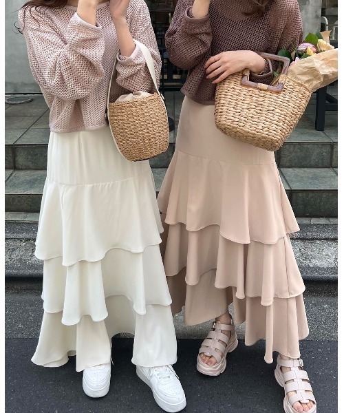 one after another NICE CLAUP（ワンアフターアナザーナイスクラップ）の「ティアードロングスカート（スカート・レディース・アイボリー/モカ/ブラウン系その他・FREE）」の5枚目の写真