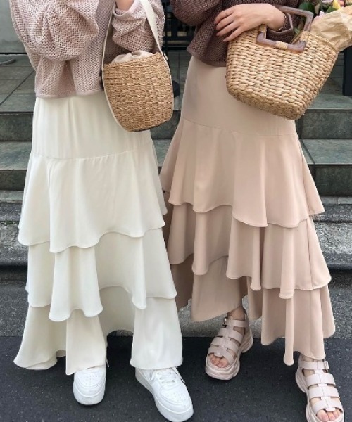 one after another NICE CLAUP（ワンアフターアナザーナイスクラップ）の「ティアードロングスカート（スカート・レディース・アイボリー/モカ/ブラウン系その他・FREE）」の6枚目の写真