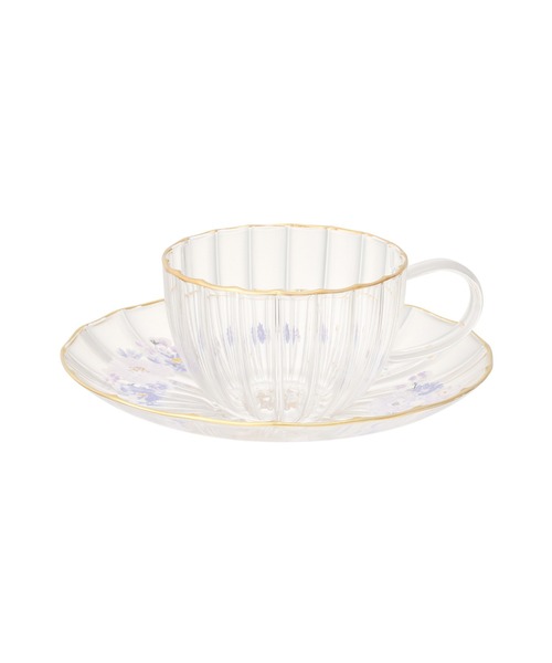 フラワーフリル ガラスカップ＆ソーサ― パープル（グラス/マグカップ