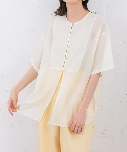 KBF(ケイビーエフ)の「フロントデザインシアーシャツ(シャツ/ブラウス・レディース・アイボリー/ライトブルー/ブラック・ONE)」の16枚目の写真