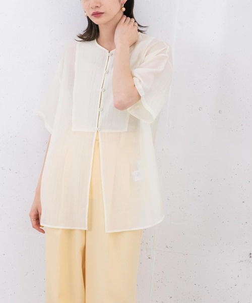 KBF(ケイビーエフ)の「フロントデザインシアーシャツ(シャツ/ブラウス・レディース・アイボリー/ライトブルー/ブラック・ONE)」の20枚目の写真