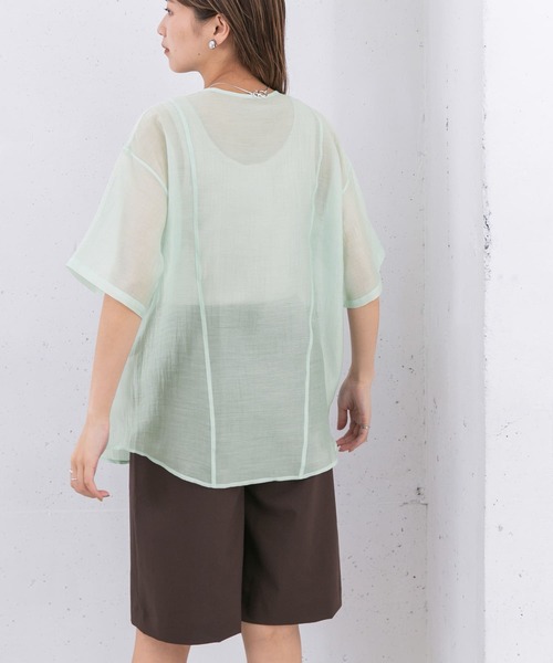 KBF(ケイビーエフ)の「フロントデザインシアーシャツ(シャツ/ブラウス・レディース・アイボリー/ライトブルー/ブラック・ONE)」の5枚目の写真