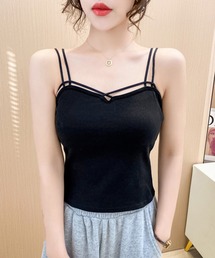 【カップ付き】Wスパゲッティショルダー バックオープン キャミソール ブラトップ