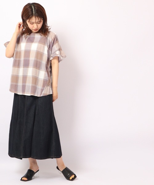 Quelle Chance(ケルシャンス)の「Quelle chance レトロチェック柄フリル袖ブラウス(シャツ/ブラウス・レディース・モカ/イエロー/ブルー・M/L)」の7枚目の写真