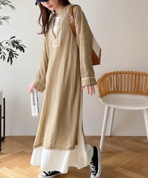 大人のリラクシー。サイドスリット入り総レースカフタンワンピース