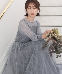 セレモニー ミモレ丈&七分袖 結婚式 パーティー ドレス リーフ柄 レース フォーマル オケージョン お呼ばれ 二次会 成人式