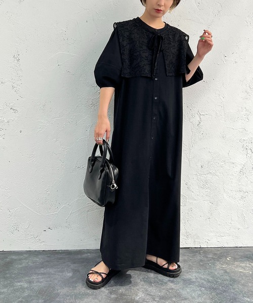 ◆ミニ ワンピース ランタンスリーブ フレア ２色 前後2WAYランタンスリーブフレアーワンピース＜夏服＞[品番