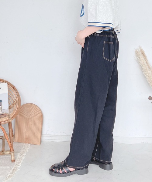 AS KNOW AS plus（アズノゥアズプラス）の「●デザインワイドパンツ（デニムパンツ・レディース・アイボリー/ブラック/ブルー/サックスブルー・FREE）」の3枚目の写真