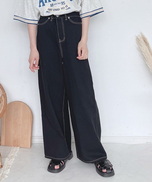 AS KNOW AS plus（アズノゥアズプラス）の「●デザインワイドパンツ（デニムパンツ・レディース・アイボリー/ブラック/ブルー/サックスブルー・FREE）」の17枚目の写真