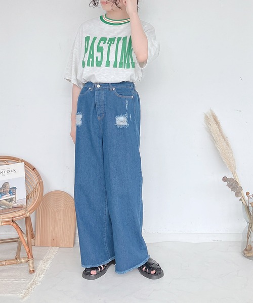 AS KNOW AS plus（アズノゥアズプラス）の「●デザインワイドパンツ（デニムパンツ・レディース・アイボリー/ブラック/ブルー/サックスブルー・FREE）」の9枚目の写真