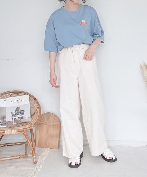 AS KNOW AS plus（アズノゥアズプラス）の「●デザインワイドパンツ（デニムパンツ・レディース・アイボリー/ブラック/ブルー/サックスブルー・FREE）」の16枚目の写真