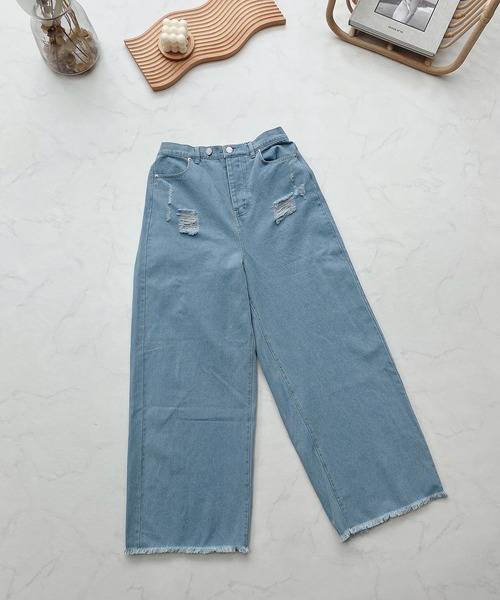 AS KNOW AS plus（アズノゥアズプラス）の「●デザインワイドパンツ（デニムパンツ・レディース・アイボリー/ブラック/ブルー/サックスブルー・FREE）」の20枚目の写真
