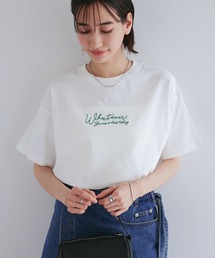 ロゴ刺繍コットン天竺半袖Tシャツ