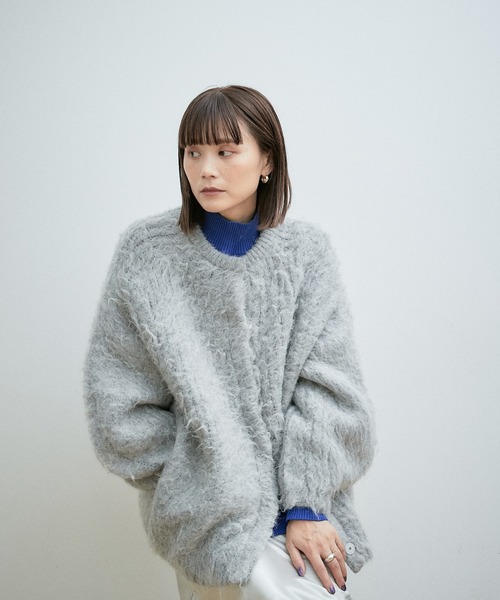 Omekashi（オメカシ）の「【EC限定カラーあり】スーパーシャギーニットコート（ニット/セーター・レディース・ライトグレー/ブラック/ピンク/オフホワイト・FREE）」の3枚目の写真