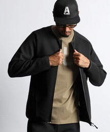 〔BLACK LABEL〕"SORONA" DK ZIP CREW：セットアップ ダンボールニット フルジップ クルートップス