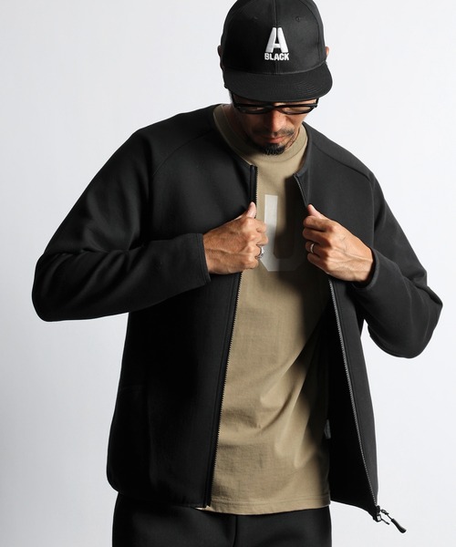 The DUFFER of ST.GEORGE(ザダファーオブセントジョージ)の「〔BLACK LABEL〕"SORONA" DK ZIP CREW:セットアップ ダンボールニット フルジップ クルートップス(カーディガン/ボレロ・メンズ・ブラック/グレー・SMALL/MEDIUM/LARGE/X-LARGE)」の1枚目の写真