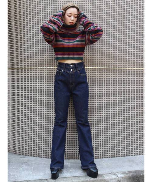 EVRIS(エヴリス)の「マルチボーダーギャザータートルニットトップス(ニット/セーター・レディース・ブラック/その他/その他2・FREE)」の12枚目の写真