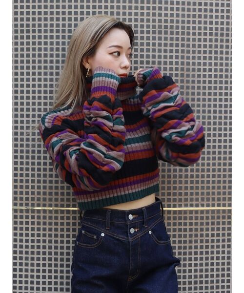 EVRIS(エヴリス)の「マルチボーダーギャザータートルニットトップス(ニット/セーター・レディース・ブラック/その他/その他2・FREE)」の18枚目の写真