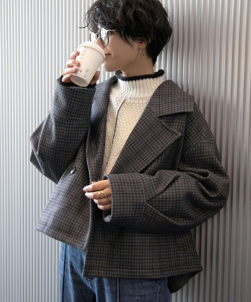 ウーリーテック/柄ショートコート