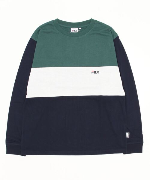 FILA(フィラ)の「FILA 切り替えロングスリーブTシャツ(Tシャツ/カットソー・メンズ・ネイビー/グリーン系その他/ホワイト/グリーン/レッド/ブラック・XL/M/L)」の1枚目の写真