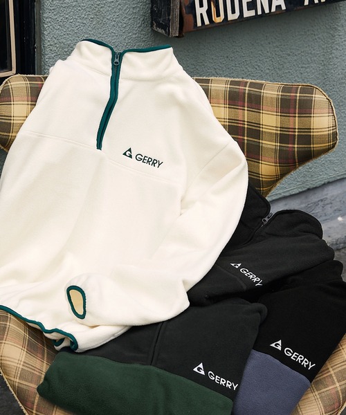 GERRY（ジェリー）の「GERRY / ジェリー 別注 オーバーサイズ フリースハーフジップスタンドネックプルオーバー（スウェット・メンズ・グリーン系/グレー系/アイボリー/ブラック/ベージュ系/ネイビー系・L/M）」の10枚目の写真