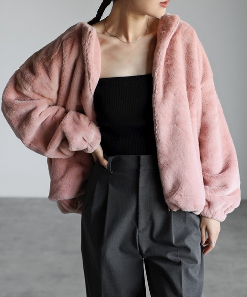 セール】【Fizz/フィズ】 フェイクファーノーカラージャケット（ノー