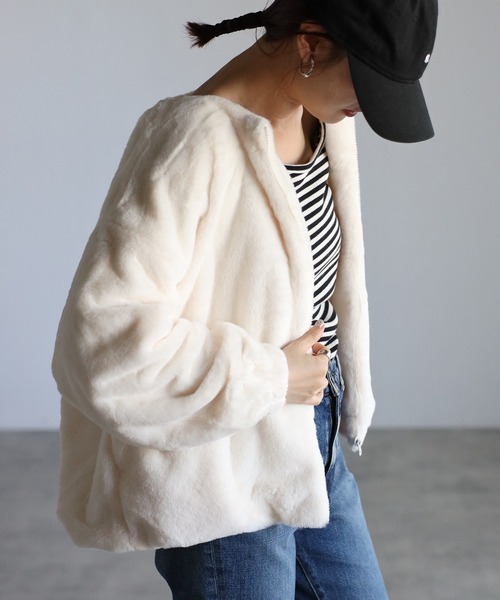 セール】【Fizz/フィズ】 フェイクファーノーカラージャケット（ノー