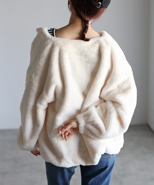 セール】フェイクファーノーカラージャケット（ノーカラージャケット