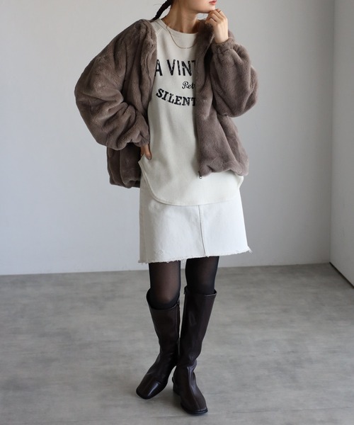 セール】フェイクファーノーカラージャケット（ノーカラージャケット