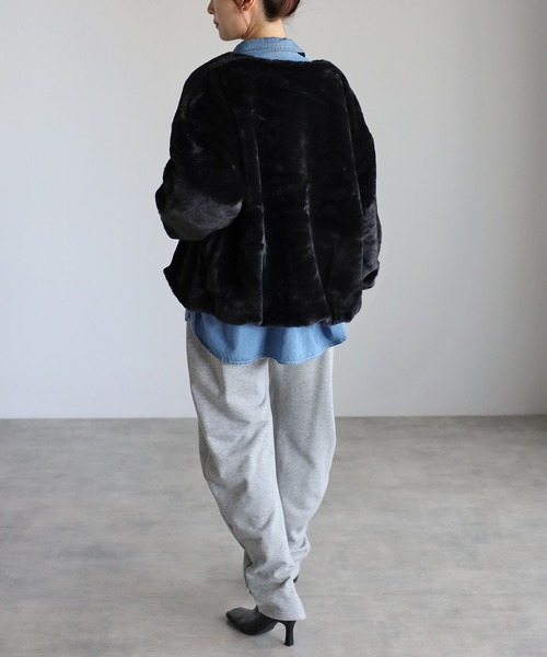 セール】フェイクファーノーカラージャケット（ノーカラージャケット