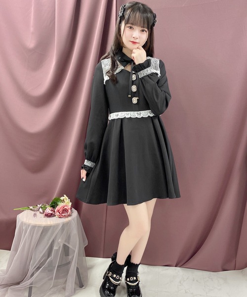 ROJITA(ロジータ)の「デコルテ開きビジュ釦フレアワンピース(ワンピース・レディース・ブルー/ブラック/ピンク系その他・FREE)」の10枚目の写真