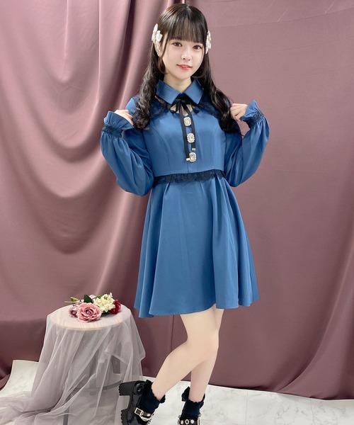 ROJITA(ロジータ)の「デコルテ開きビジュ釦フレアワンピース(ワンピース・レディース・ブルー/ブラック/ピンク系その他・FREE)」の21枚目の写真
