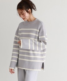 ボトルネックパネルボーダーニット