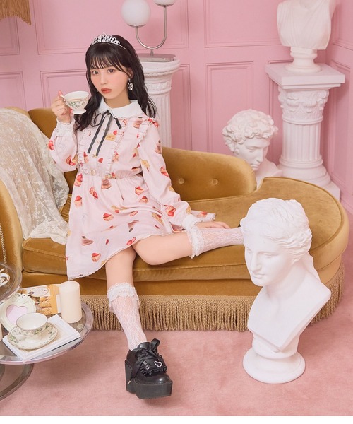 Honey Cinnamon（ハニーシナモン）の「アソートケーキ柄ワンピース（ワンピース・レディース・アイボリー/ピンク・FREE）」の13枚目の写真