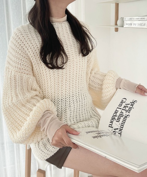 Ambre Ciel(アンブルシエル)の「ローゲージニット/【WEB/EC限定商品】(ニット/セーター・レディース・オフホワイト/ピンク・FREE)」の2枚目の写真