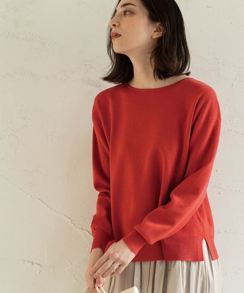 OPAQUE.CLIP（オペークドットクリップ）の「◆ボートネックニット【抗ピリング&マシンウォッシャブル】（ニット/セーター・レディース・ブラック/レッド系1/オフホワイト/ナチュラル/ブルー/ピンク系・34/36/38/40/42）」の6枚目の写真