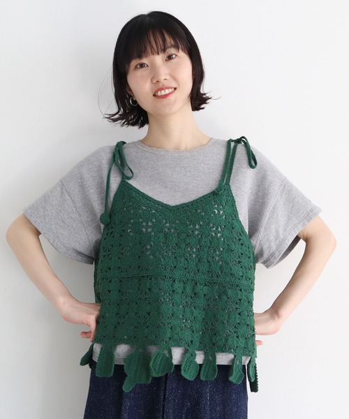 l'atelier du savon(アトリエドサボン)の「●C/Acかぎ針風 Mug cup刺繍キャミ(ベスト・レディース・ブラック/ホワイト/グリーン・FREE)」の3枚目の写真