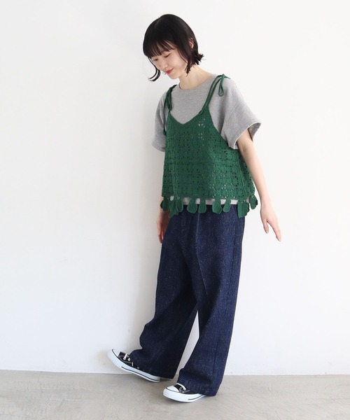 l'atelier du savon(アトリエドサボン)の「●C/Acかぎ針風 Mug cup刺繍キャミ(ベスト・レディース・ブラック/ホワイト/グリーン・FREE)」の5枚目の写真