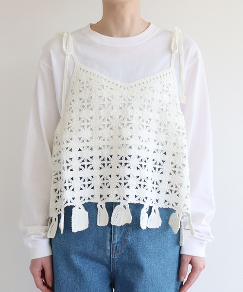 l'atelier du savon(アトリエドサボン)の「●C/Acかぎ針風 Mug cup刺繍キャミ(ベスト・レディース・ブラック/ホワイト/グリーン・FREE)」の8枚目の写真