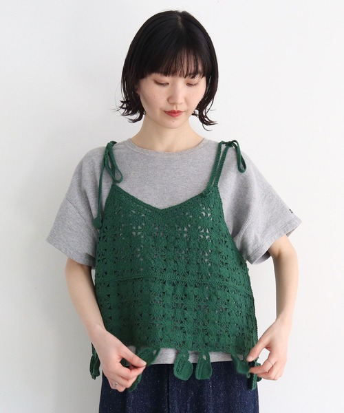 l'atelier du savon(アトリエドサボン)の「●C/Acかぎ針風 Mug cup刺繍キャミ(ベスト・レディース・ブラック/ホワイト/グリーン・FREE)」の11枚目の写真