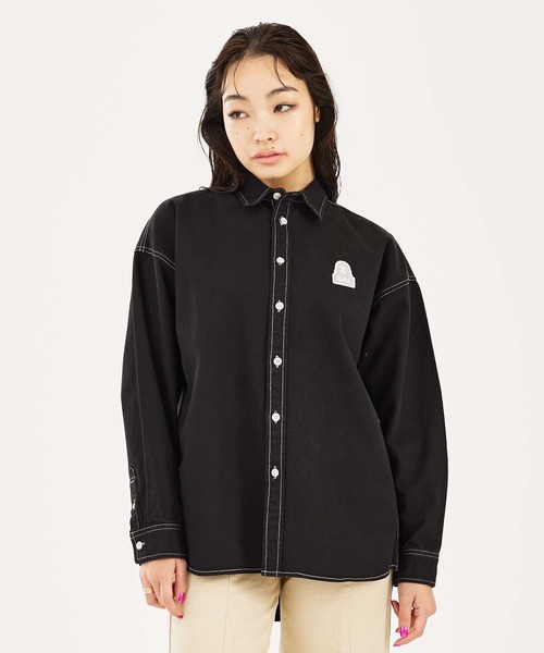 X-girl(エックスガール)の「FACE EMBROIDERY SHIRT(シャツ/ブラウス・レディース・ブルー/ブラック/イエロー・S/M)」の16枚目の写真