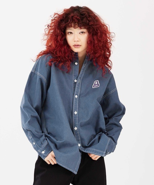 X-girl(エックスガール)の「FACE EMBROIDERY SHIRT(シャツ/ブラウス・レディース・ブルー/ブラック/イエロー・S/M)」の18枚目の写真