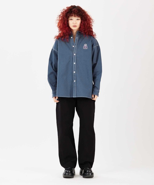 X-girl(エックスガール)の「FACE EMBROIDERY SHIRT(シャツ/ブラウス・レディース・ブルー/ブラック/イエロー・S/M)」の19枚目の写真