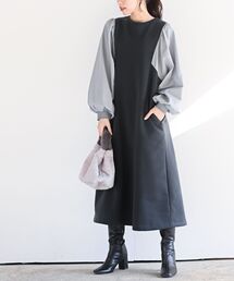 異素材切替裏起毛ワンピース